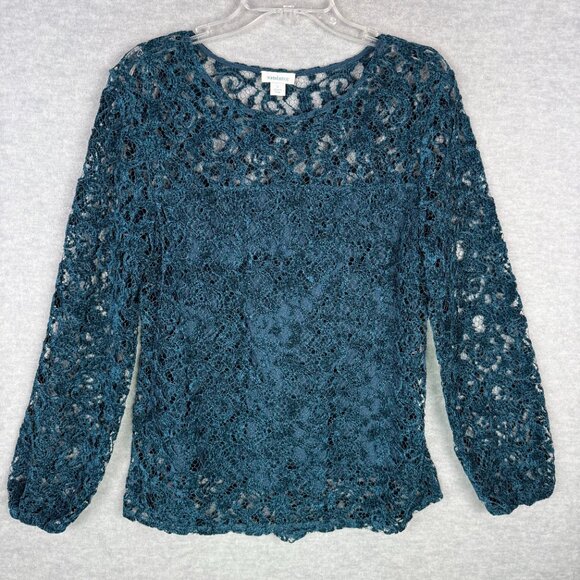 Sundance Large Remarkable Beauty Velvet Lace Overlay Long Sleeve Top Green Boho - Picture 4 of 13